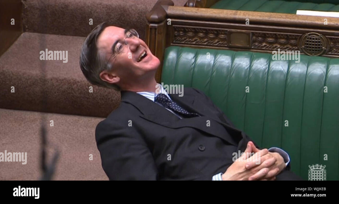 Leader of the House of Commons Jacob ReesMogg reclining on his seat in