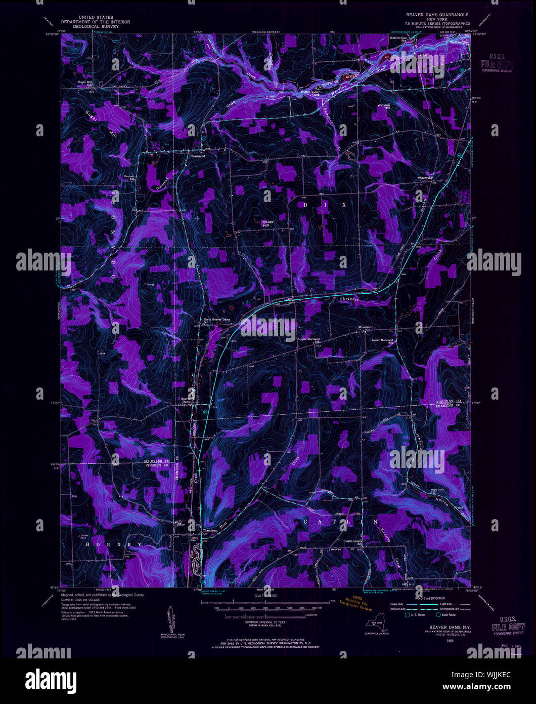 New York NY Beaver Dams 123229 1953 24000 Inverted Restoration Stock