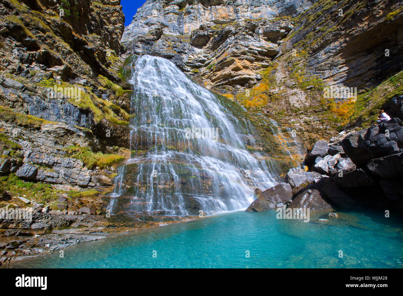 Cascada Cola de Caballo waterfall under Monte Perdido at Ordesa Valley  Aragon Huesca Pyrenees of Spain Stock Photo - Alamy