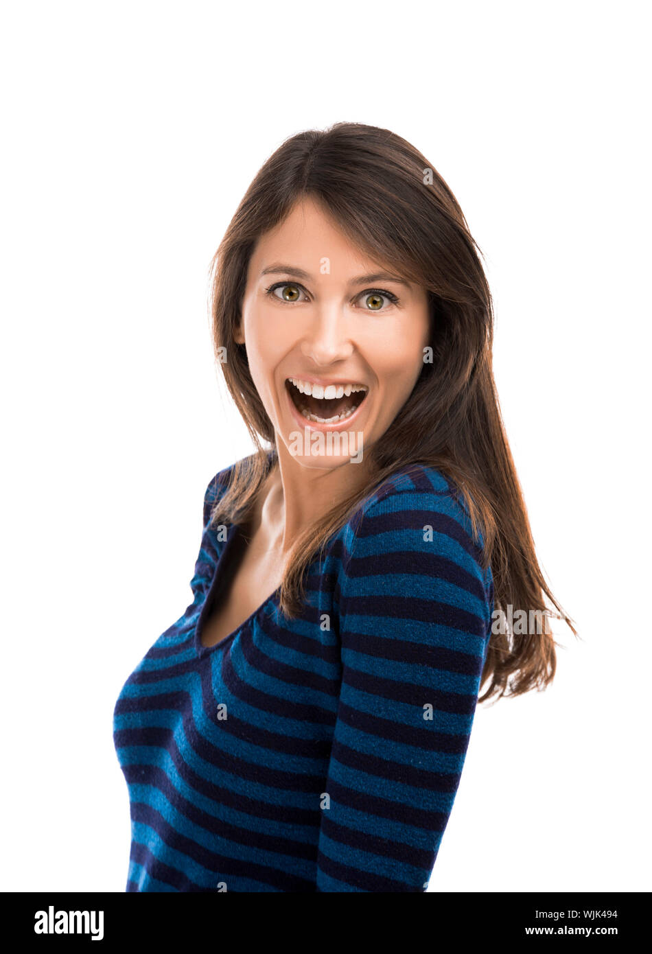 Beautiful and happy woman smiling over a white background Stock Photo ...