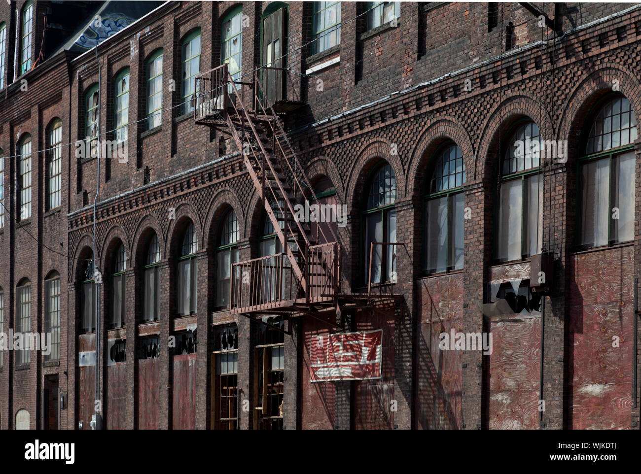 Historic building detail in warehouse district, Bridgeport, Connecticut