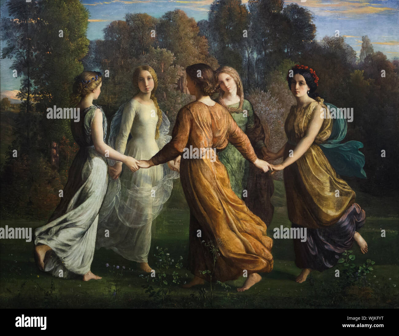 Painting 'Rays of the Sun' ('Rayons de soleil') from the cycles 'The Poem of the Soul' (1835-1855) by French symbolist painter Louis Janmot on display in the Museum of Fine Arts (Musée des Beaux-Arts de Lyon) in Lyon, France. Stock Photo