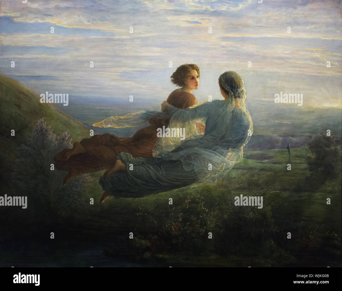 Painting 'The Flight of the Soul' ('Le Vol de l'âme') from the cycles 'The Poem of the Soul' (1835-1855) by French symbolist painter Louis Janmot on display in the Museum of Fine Arts (Musée des Beaux-Arts de Lyon) in Lyon, France. Stock Photo
