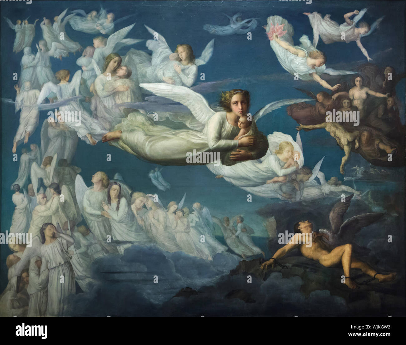 Painting 'The Passage of Souls' ('Le Passage des âmes') from the cycles 'The Poem of the Soul' (1835-1855) by French symbolist painter Louis Janmot on display in the Museum of Fine Arts (Musée des Beaux-Arts de Lyon) in Lyon, France. Stock Photo