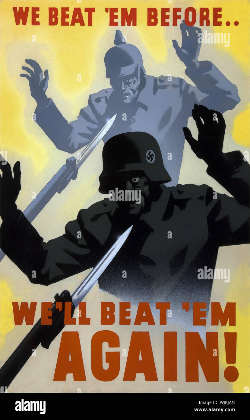 A British World War Two propaganda poster encouraging the population to stand against the Adolph Hitler and the 3rd Reich Stock Photo