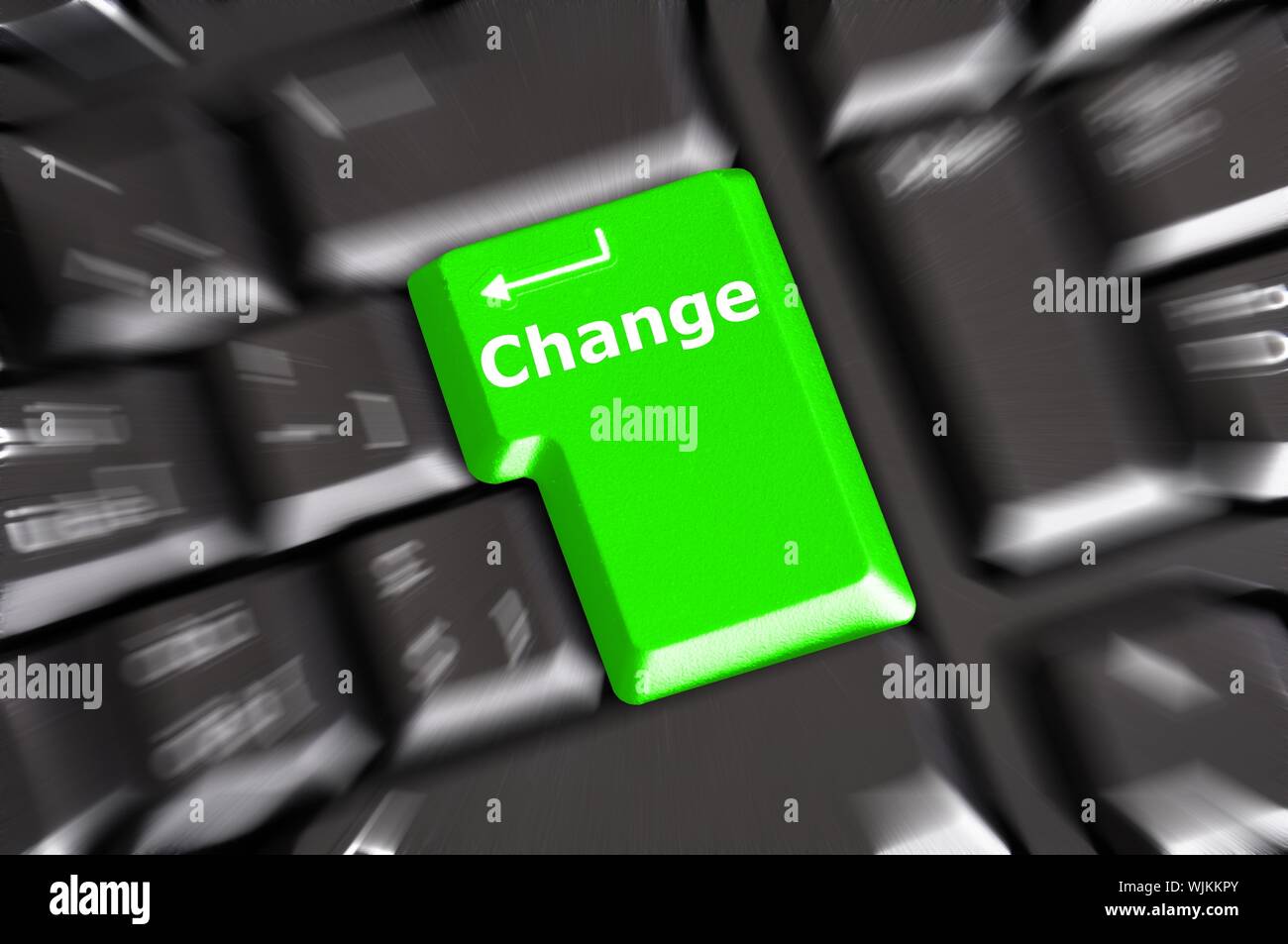 change concept with key on keyboard showing business success Stock