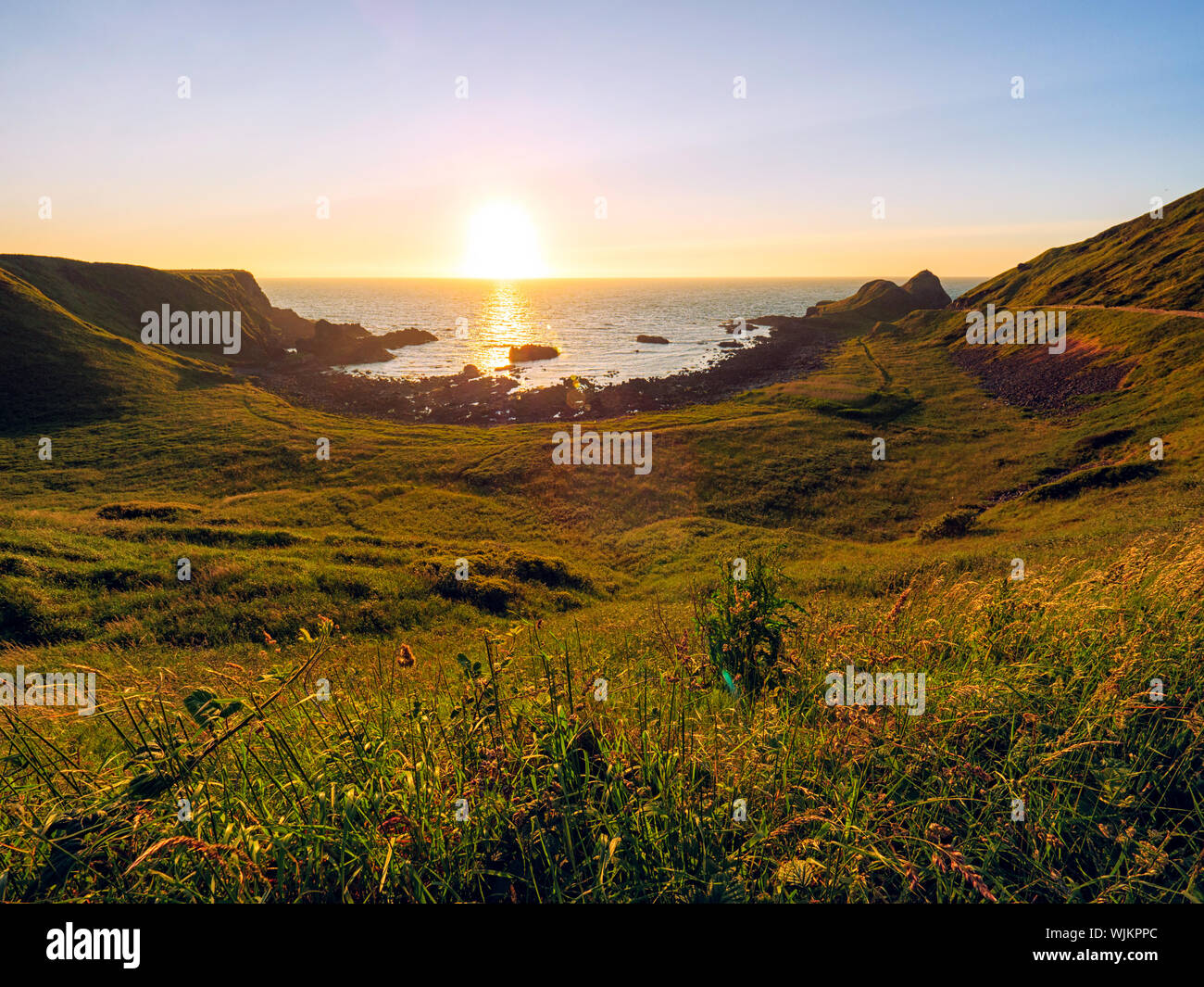 summer sunset giants causeway coastline,Northern Ireland Stock Photo