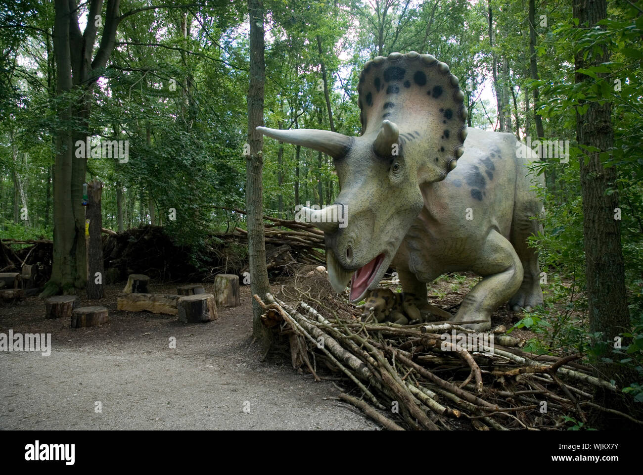 Eating prehistoric dinosaur in the forest Stock Photo