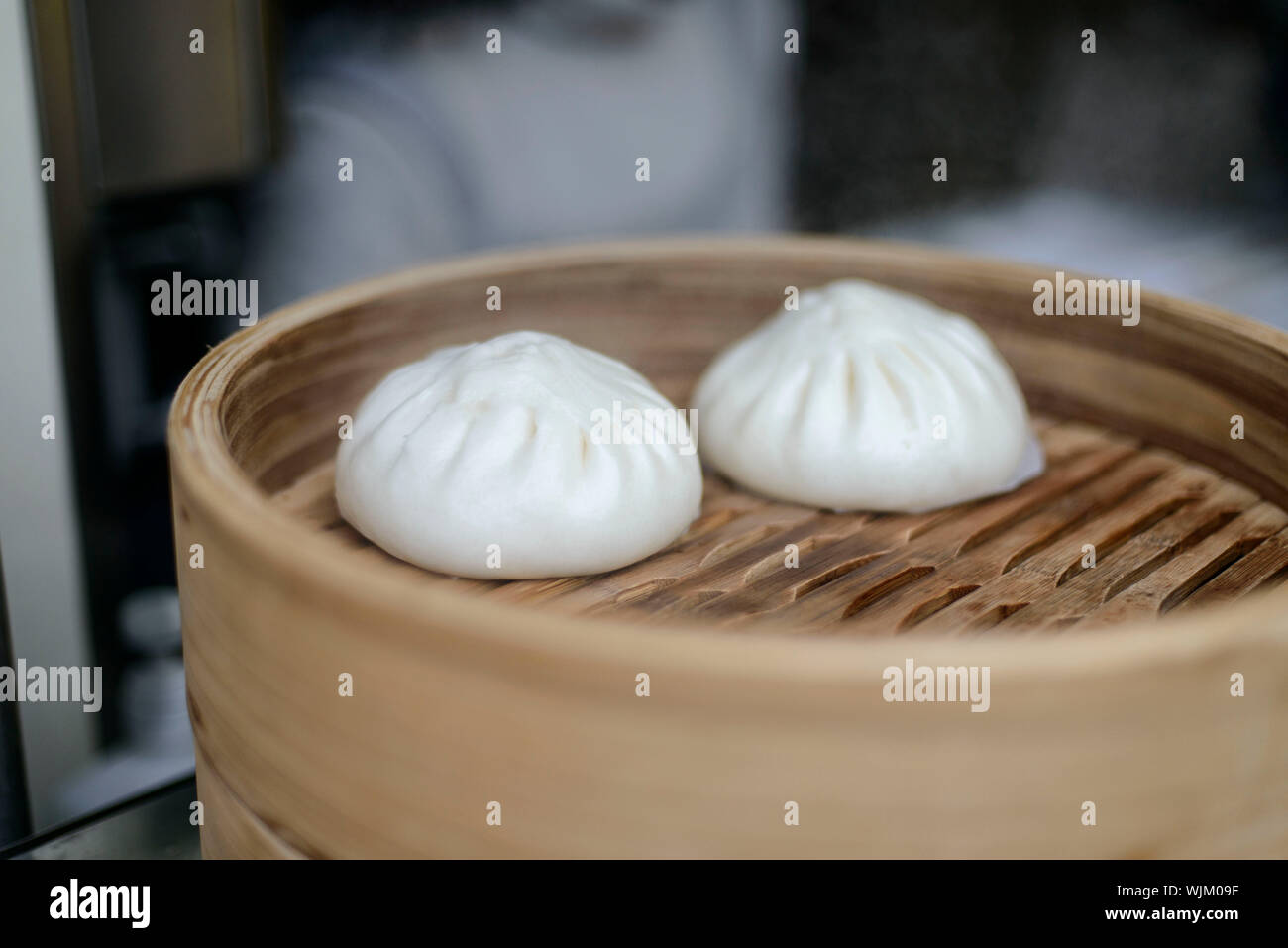 Close-up Of Dumplings In Bamboo Basket Stock Photo