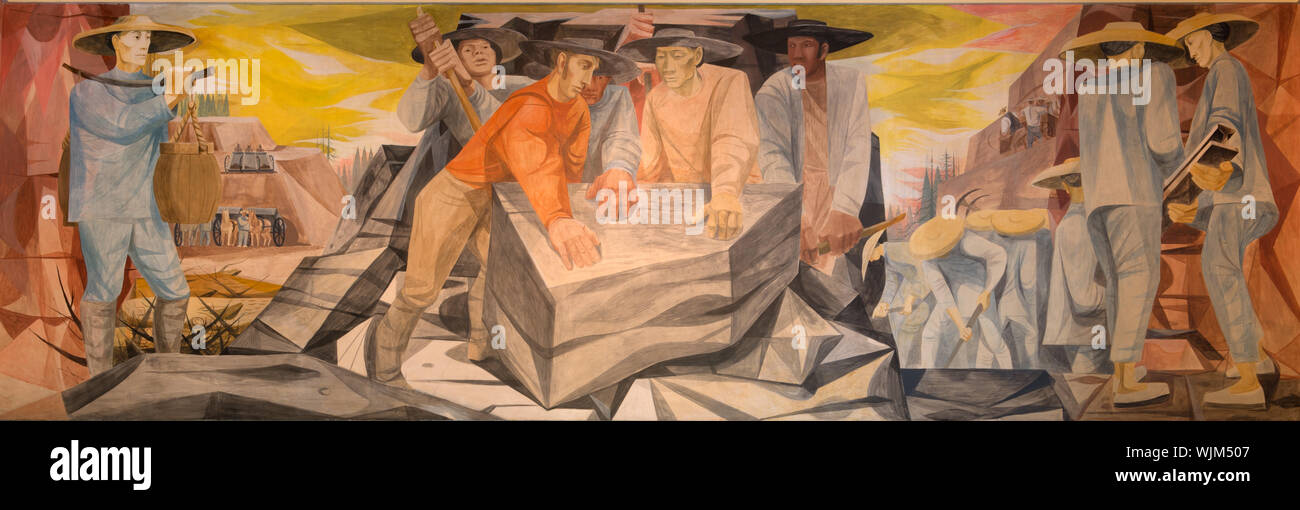 History of San Francisco mural by Anton Refregier at Rincon Annex Post Office located near the Embarcadero at 101 Spear Street, San Francisco, California Stock Photo