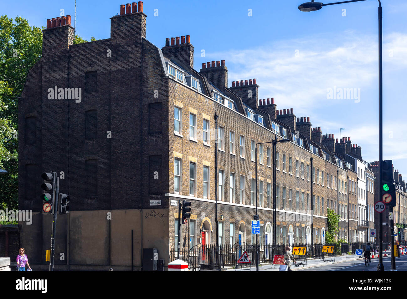 A row of Georgian terraced houses, Gower Street, London, England, UK. Stock Photo