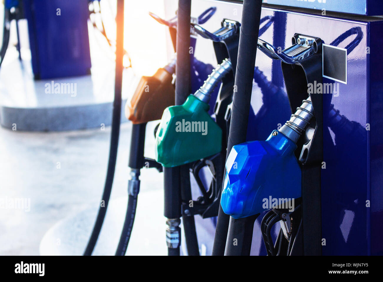 Close-up Of Petrol Nozzles Stock Photo