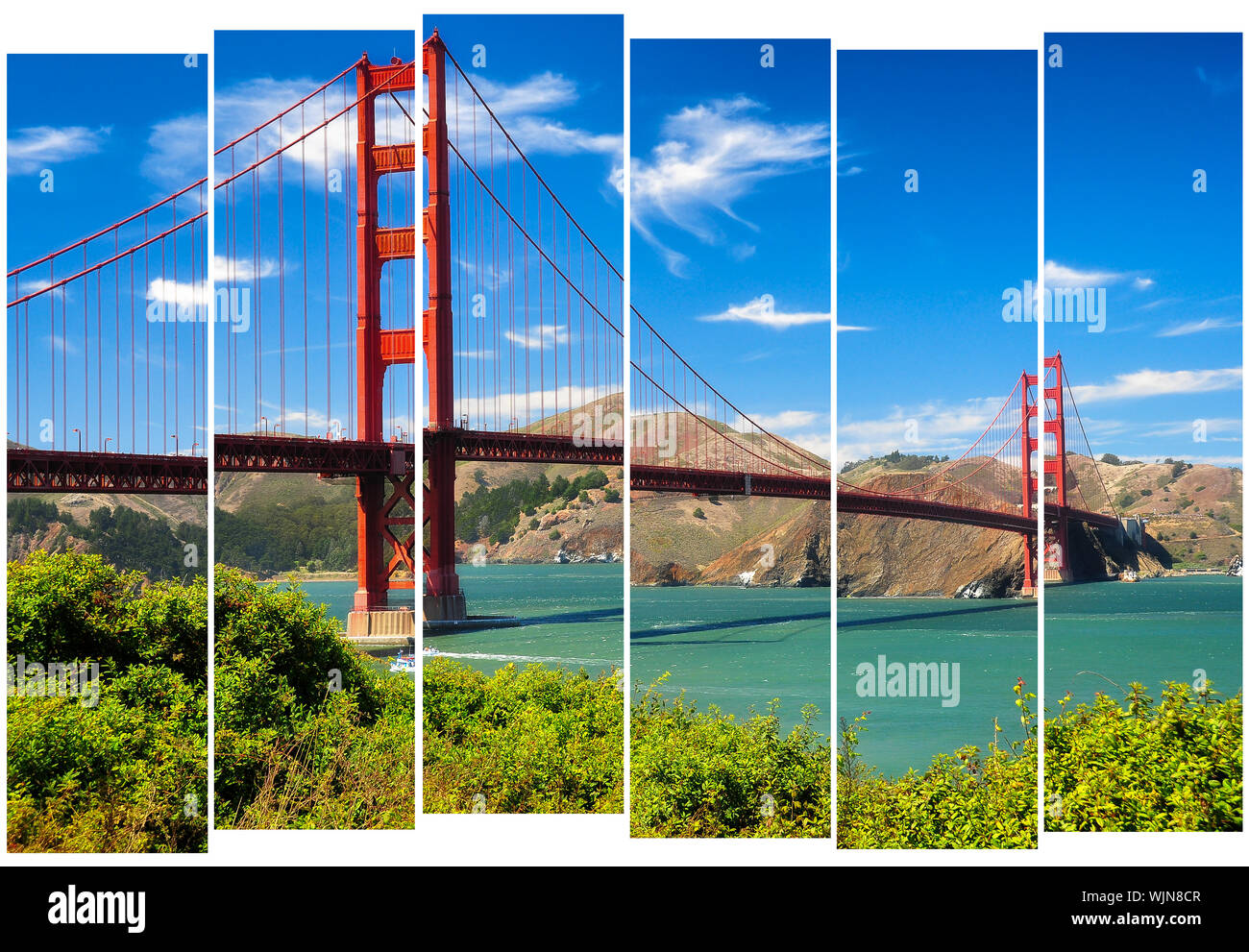 Golden gate bridge vivid landscape view in stripes, San Francisco, USA Stock Photo