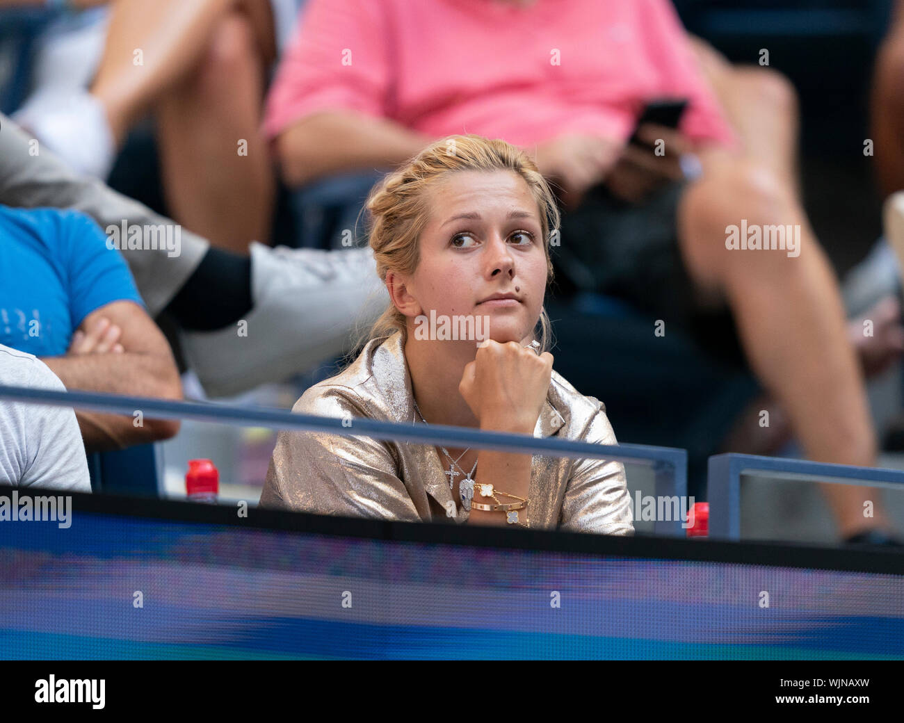 New York, NY - September 3, 2019: Daria Medvedeva attends quarter final of  US Open Championships between Daniil Medvedev (Russia) and Stan Wawrinka ( Switzerland) at Billie Jean King National Tennis Center Stock Photo - Alamy