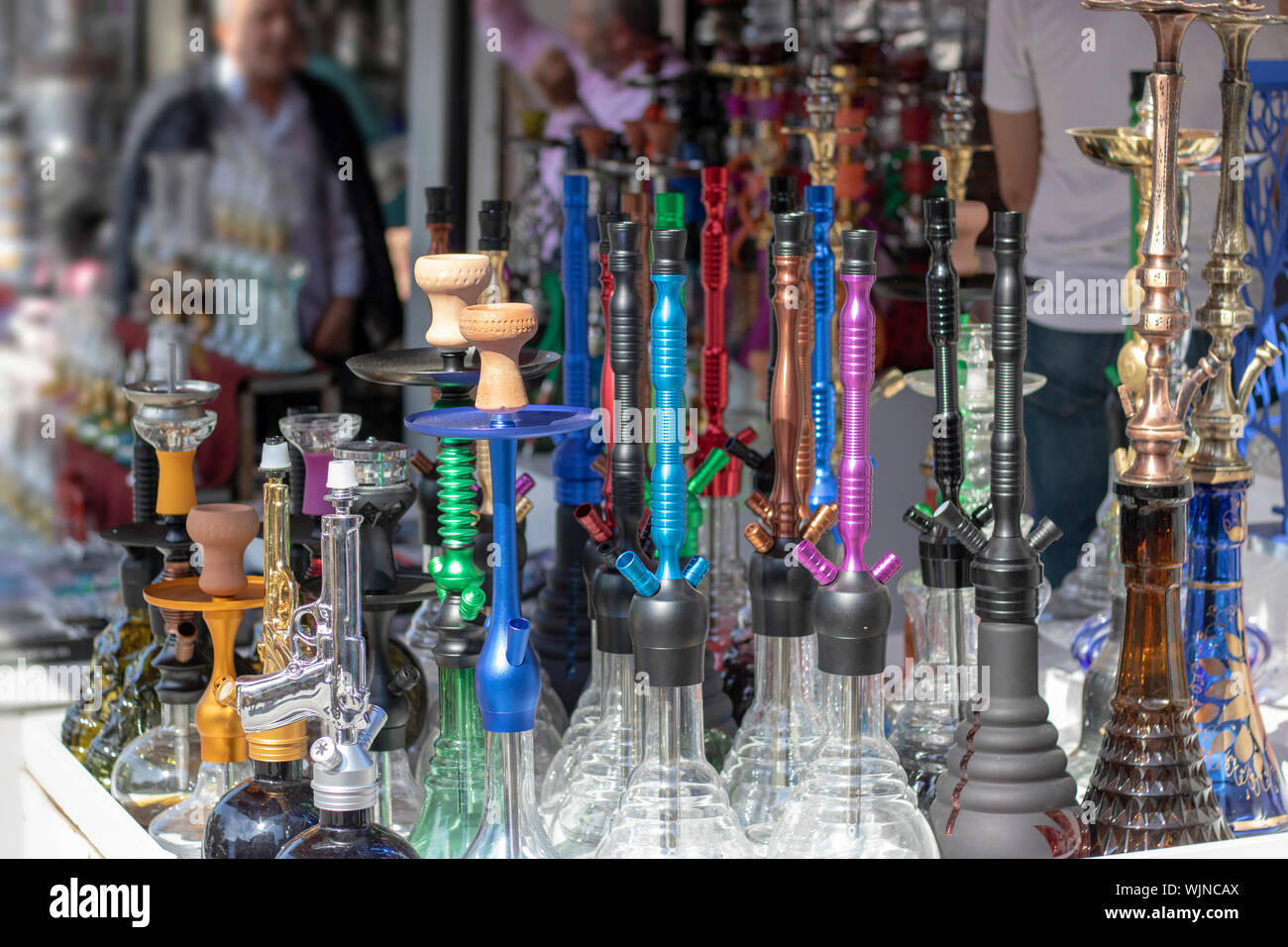 Traditional hookah machines. Stands on the shelf in different colors