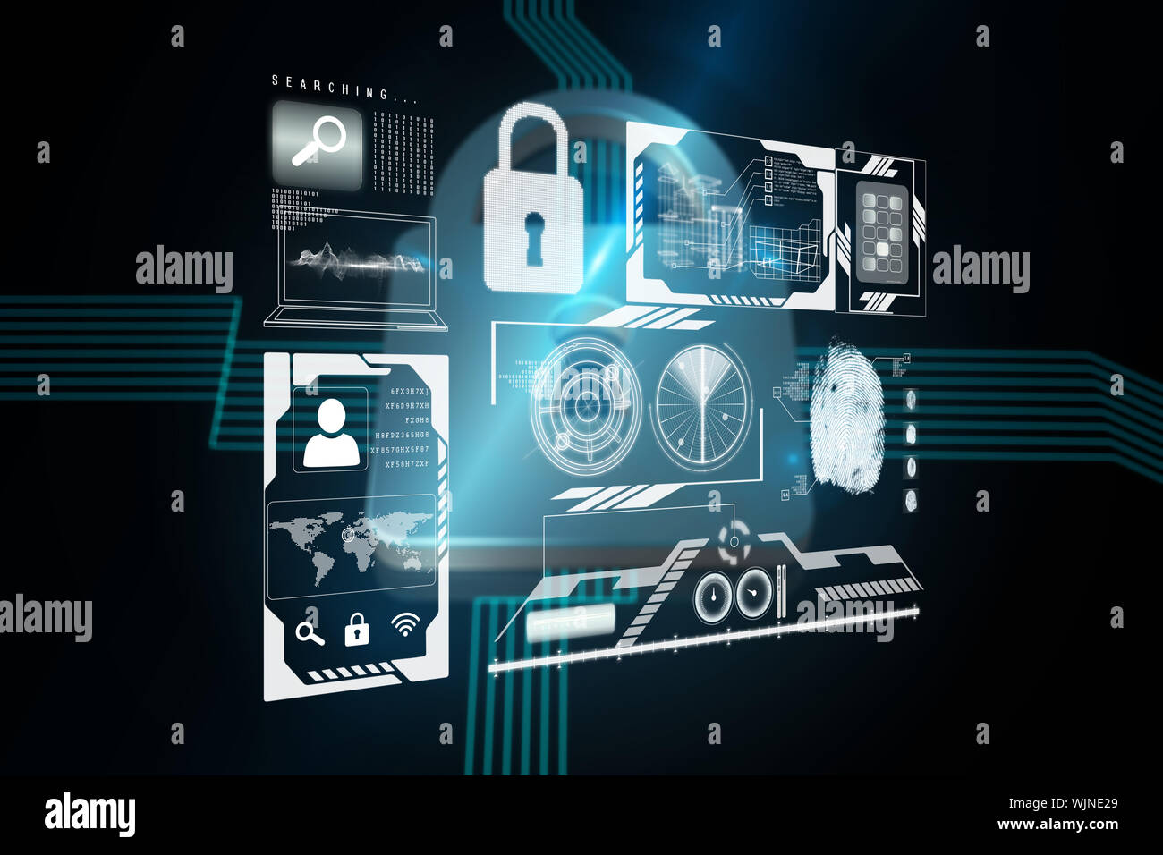 Identification interface against shiny lock on black background Stock Photo