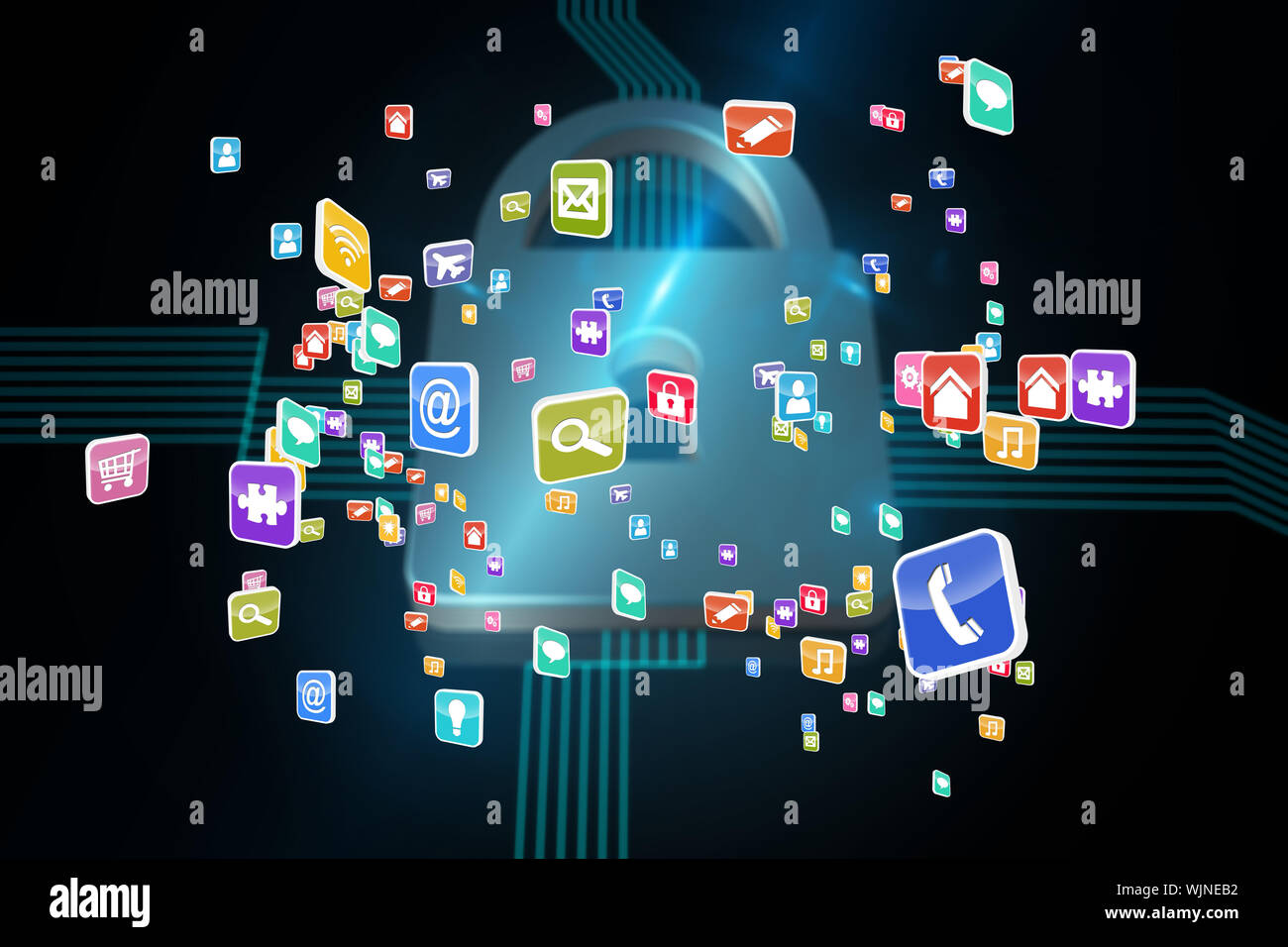 Colourful computer applications against black background with shiny ...