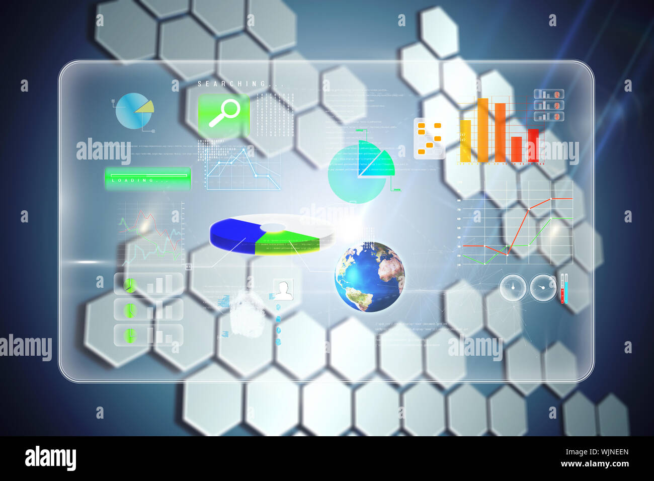 Business interface against technological background with hexagons Stock Photo