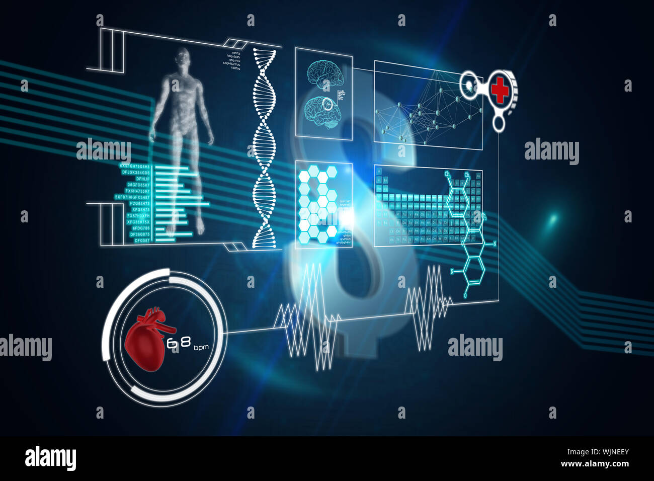 Medical interface against dollar sign on futuristic background Stock Photo