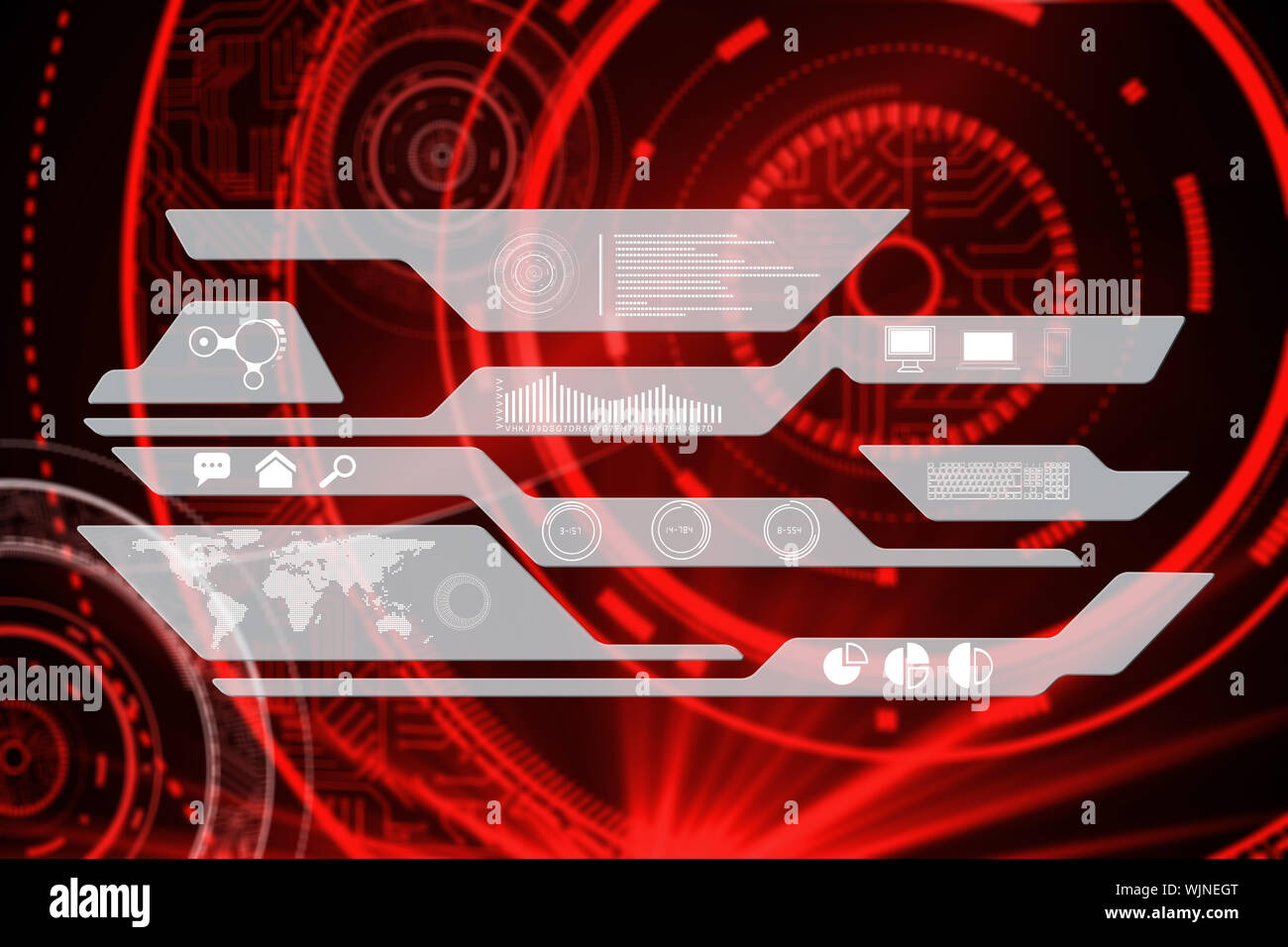 Business Interface Against Shiny Red Circles On Black Background Stock business-interface-against-shiny-red-circles-on-black-background-stock