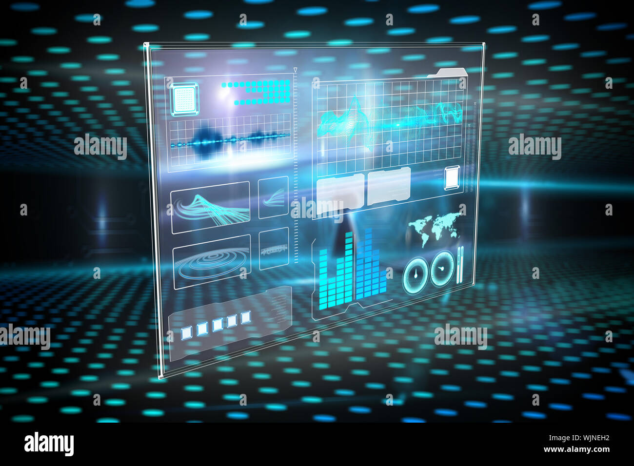 Business interface against keyhole on technological glowing background Stock Photo