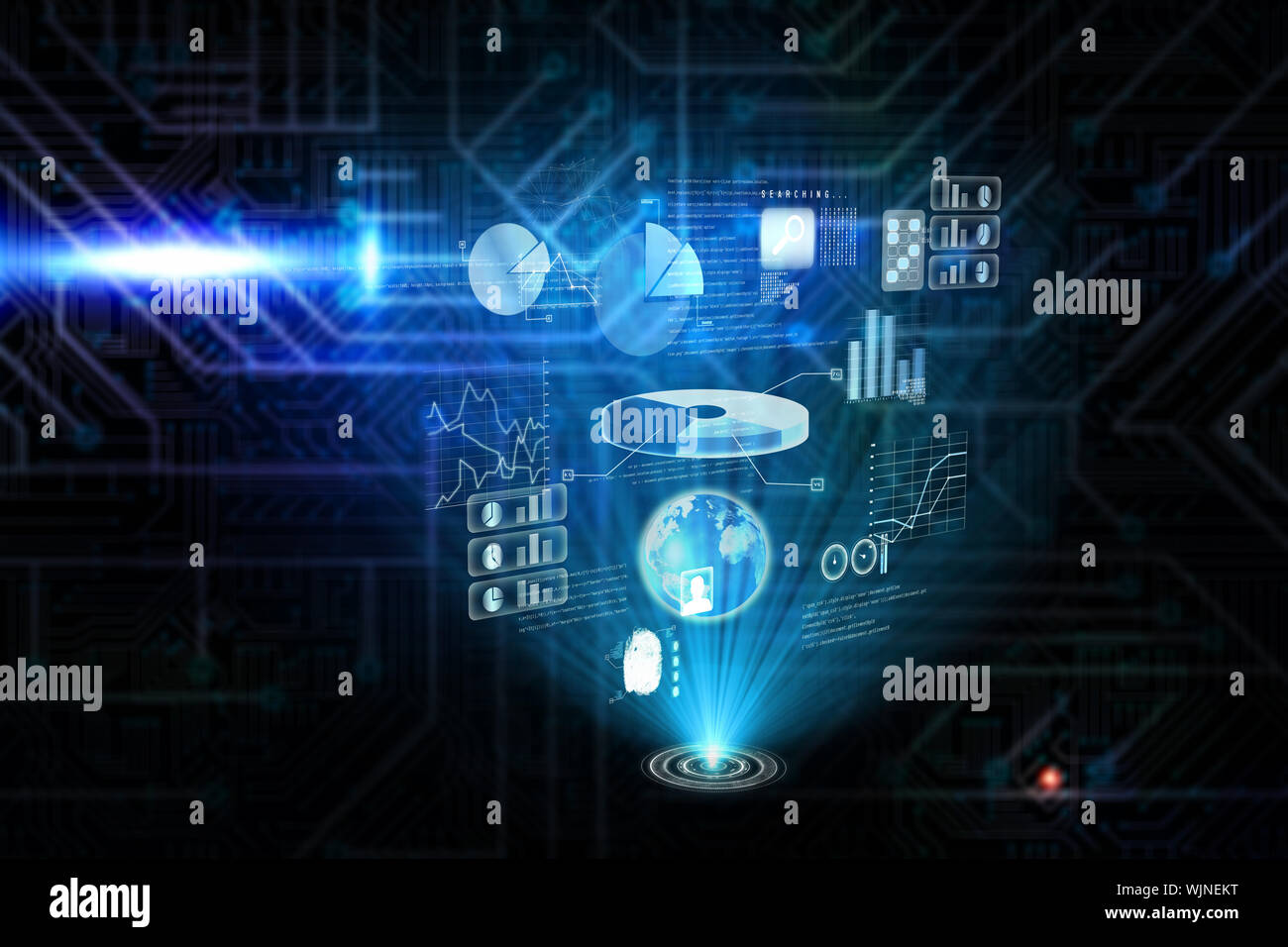 Global technology background against futuristic black and blue ...