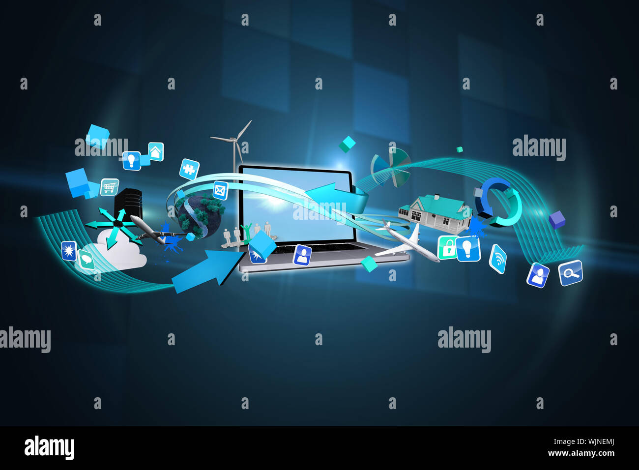 Computer applications against technical background with squars Stock ...