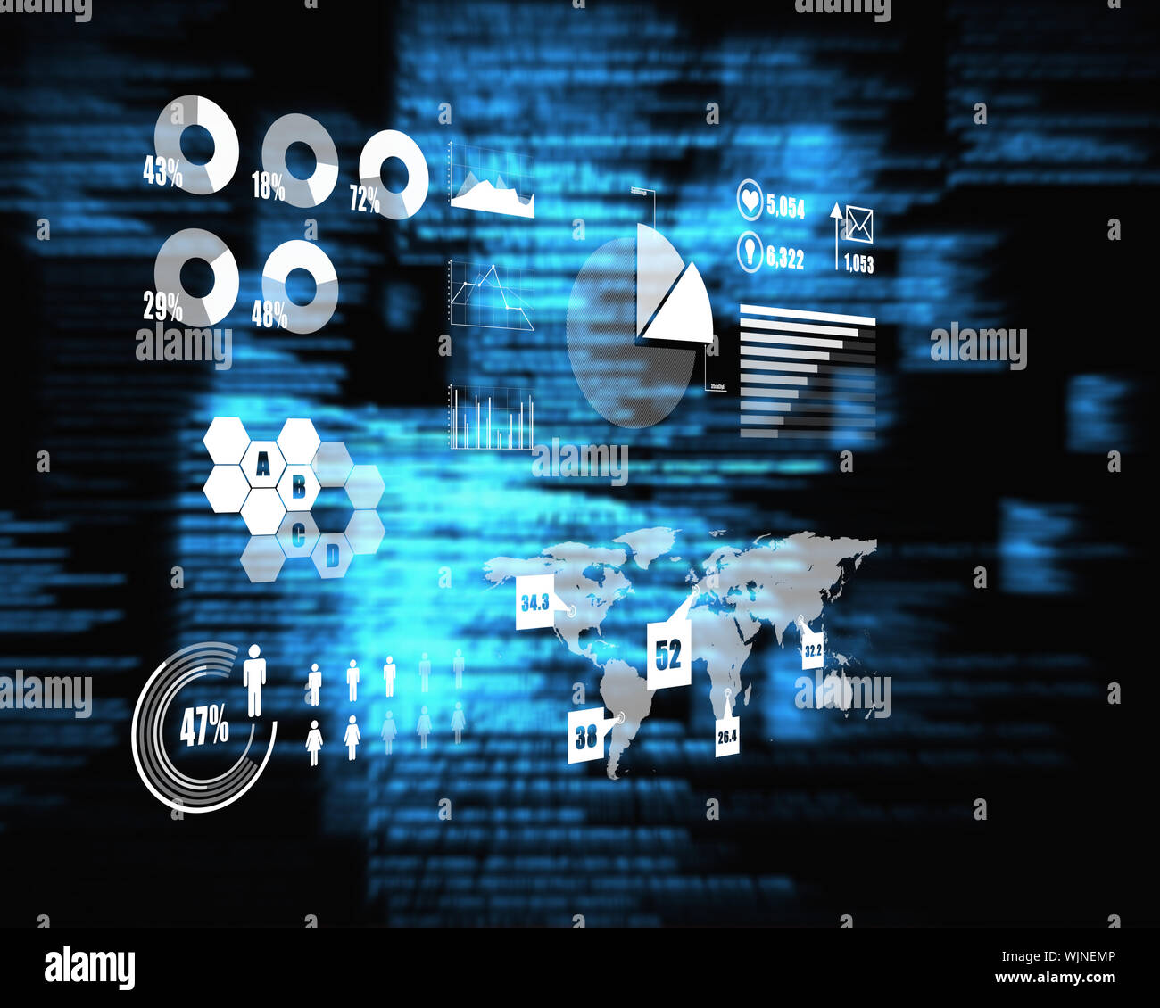 Technology interface against blue blurred texts Stock Photo
