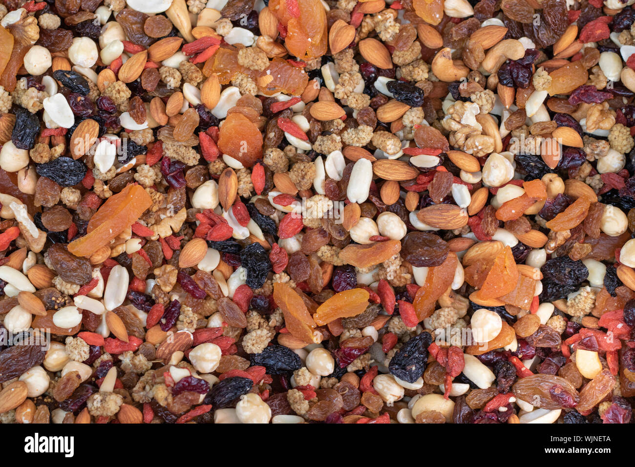 Close up of mixed nuts products. Different types of nuts Stock Photo