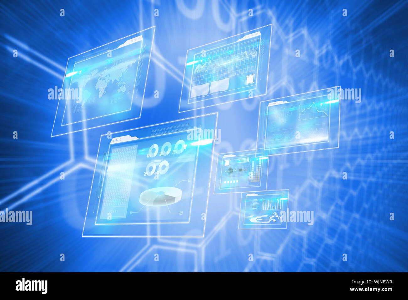 Business interfaces against background with shiny hexagons Stock Photo
