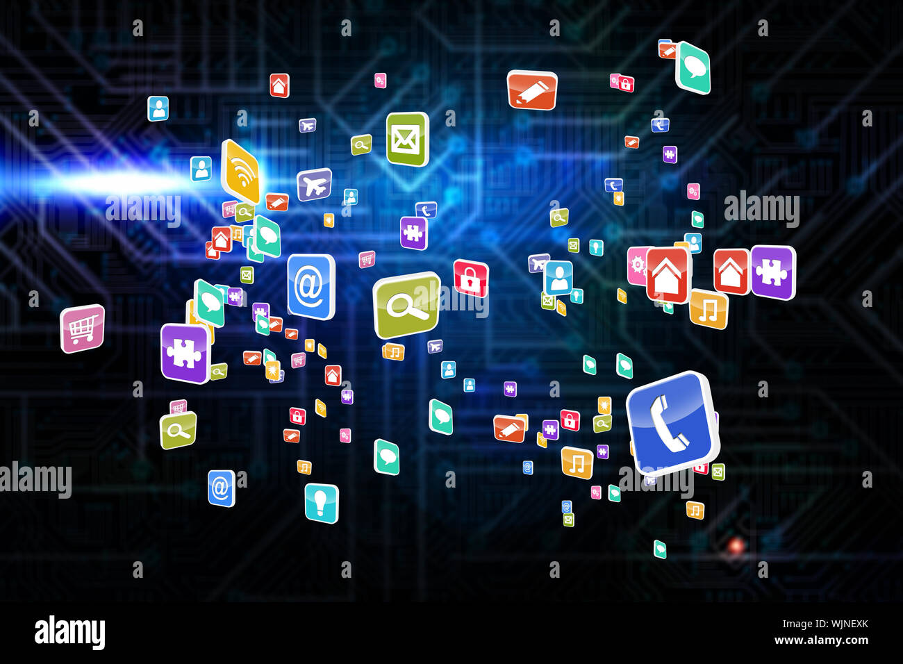 Colourful computer applications against futuristic black and blue ...