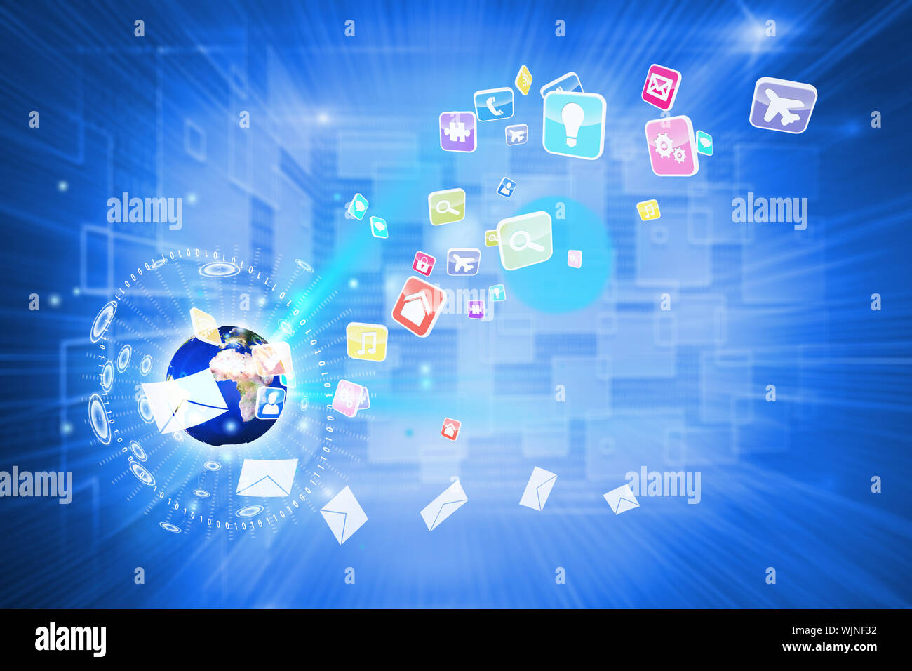 Global technology background against shiny technological background Stock Photo