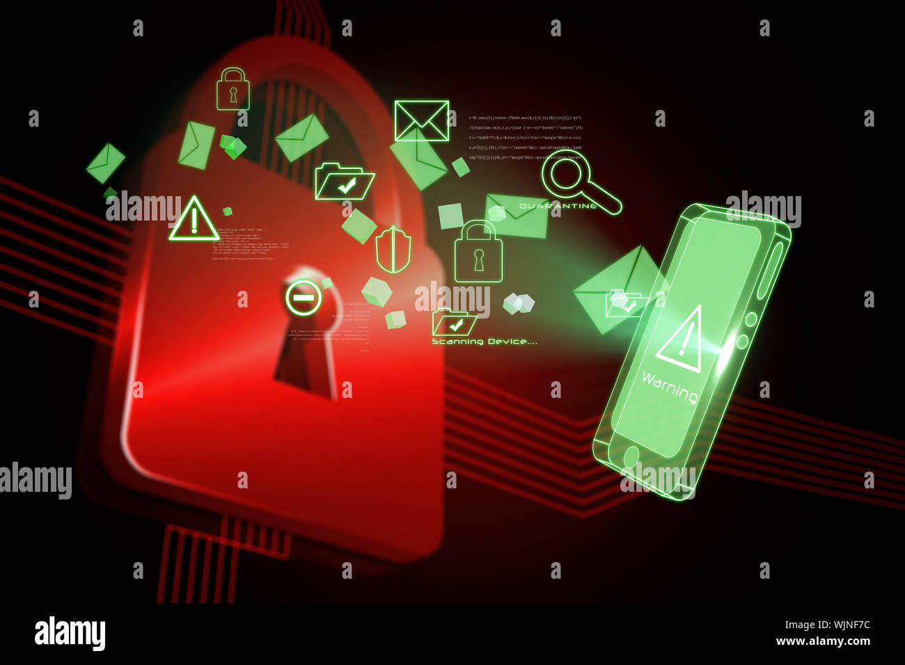Security interface against shiny red lock on black background Stock Photo