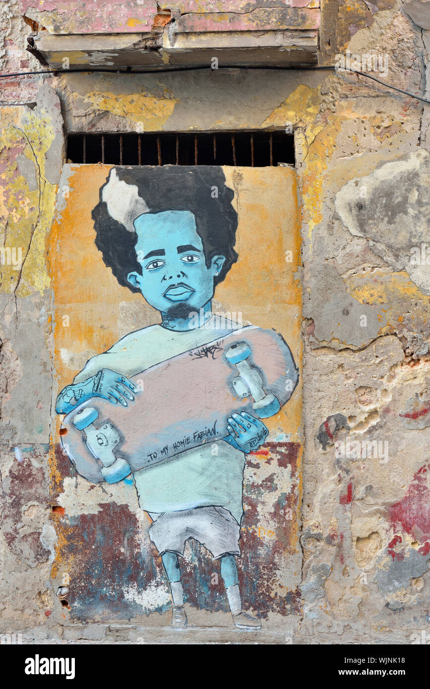 Street photography in central Havana- Wall mural, La Habana (Havana), Habana, Cuba Stock Photo
