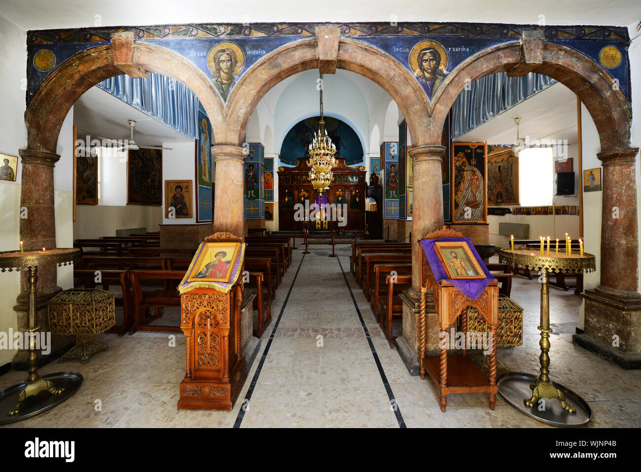 The St George church in Madaba with the beautiful Madaba map mosaic. Stock Photo