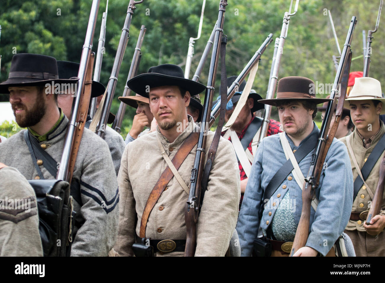 Confederate army battlefield scene at a American Civil war reenactment