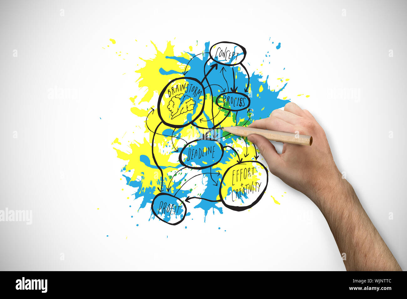 Hand holding a pencil against white background with vignette Stock Photo