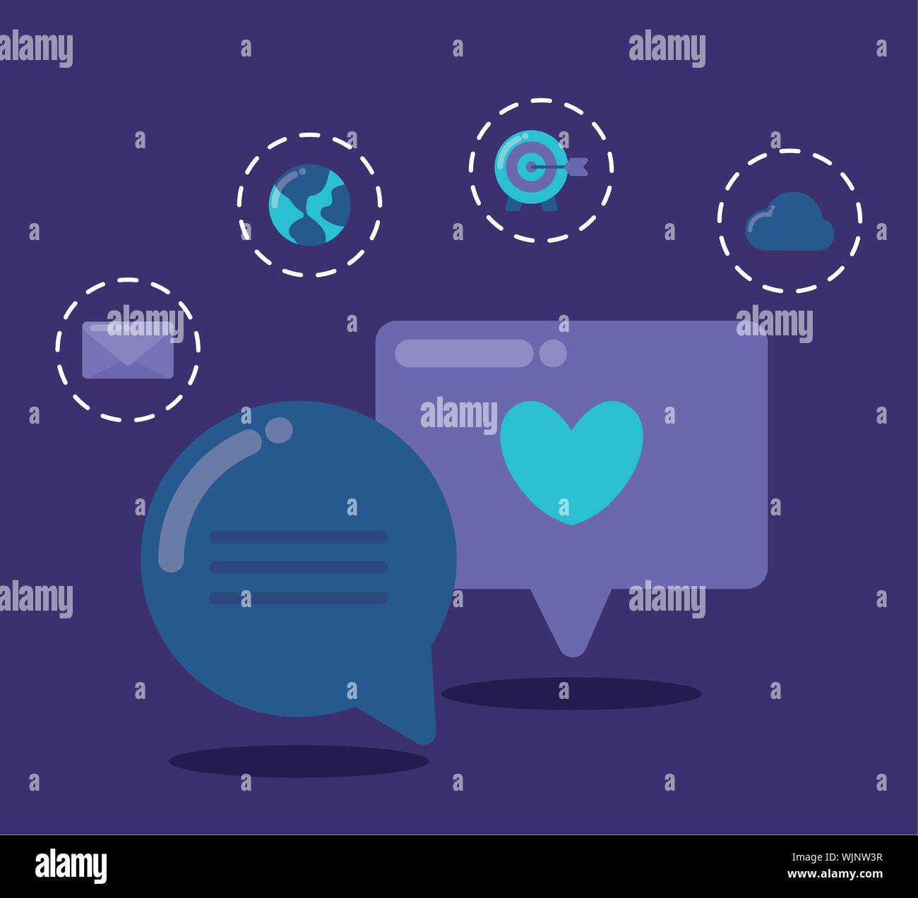 speech bubbles with social media icons vector illustration design Stock ...