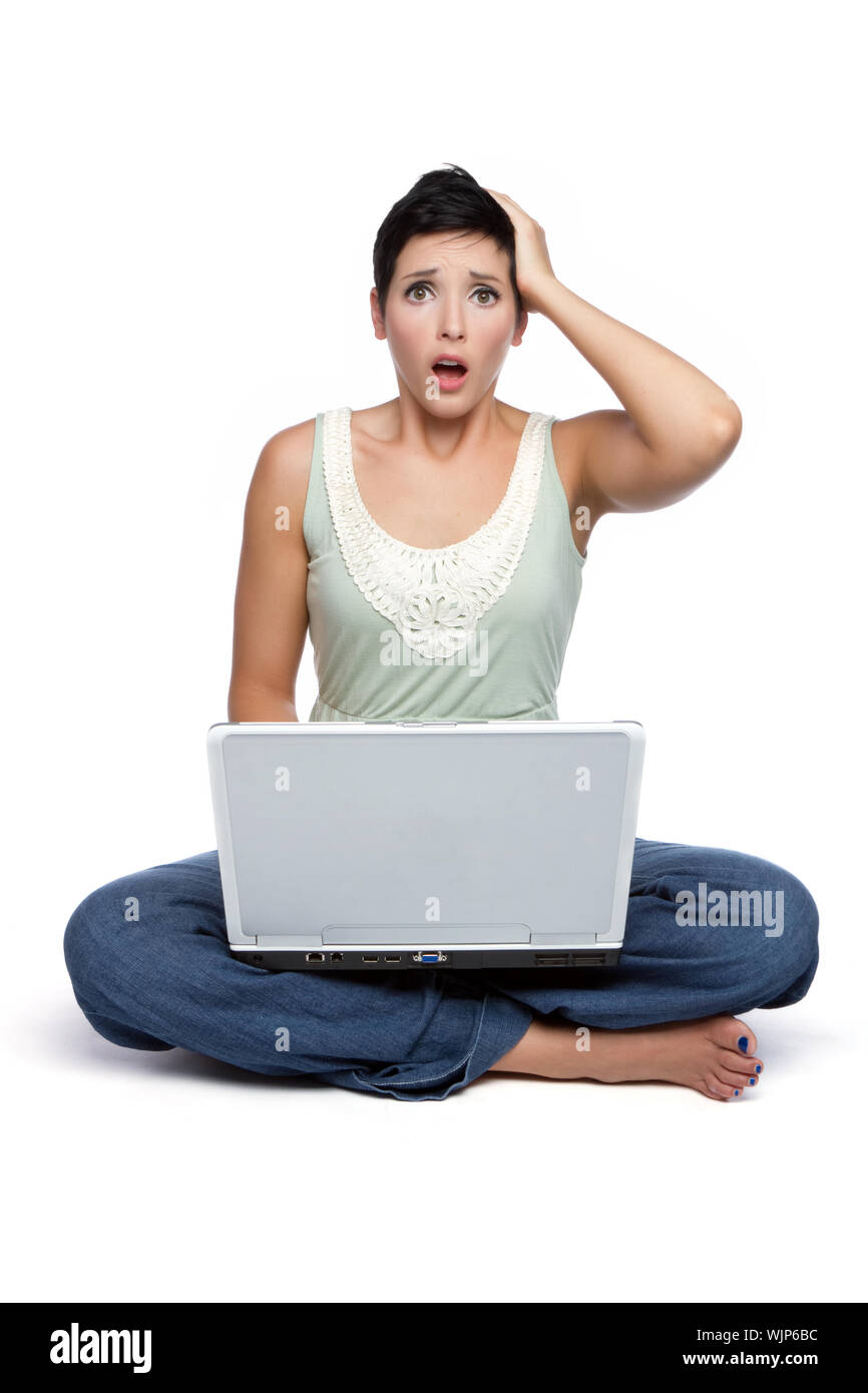 Frustrated shocked isolated laptop woman Stock Photo