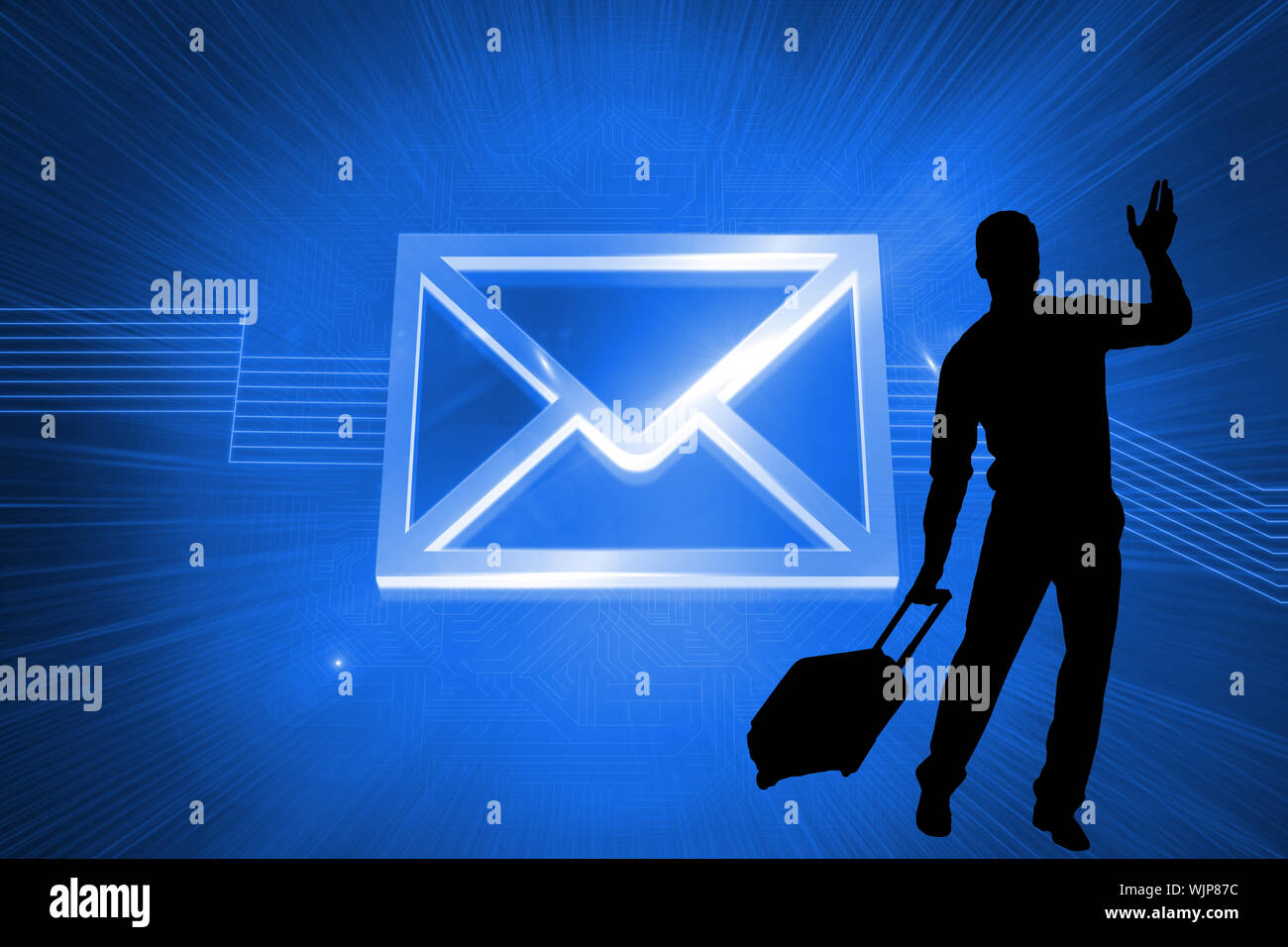 Composite image of envelope on blue background Stock Photo