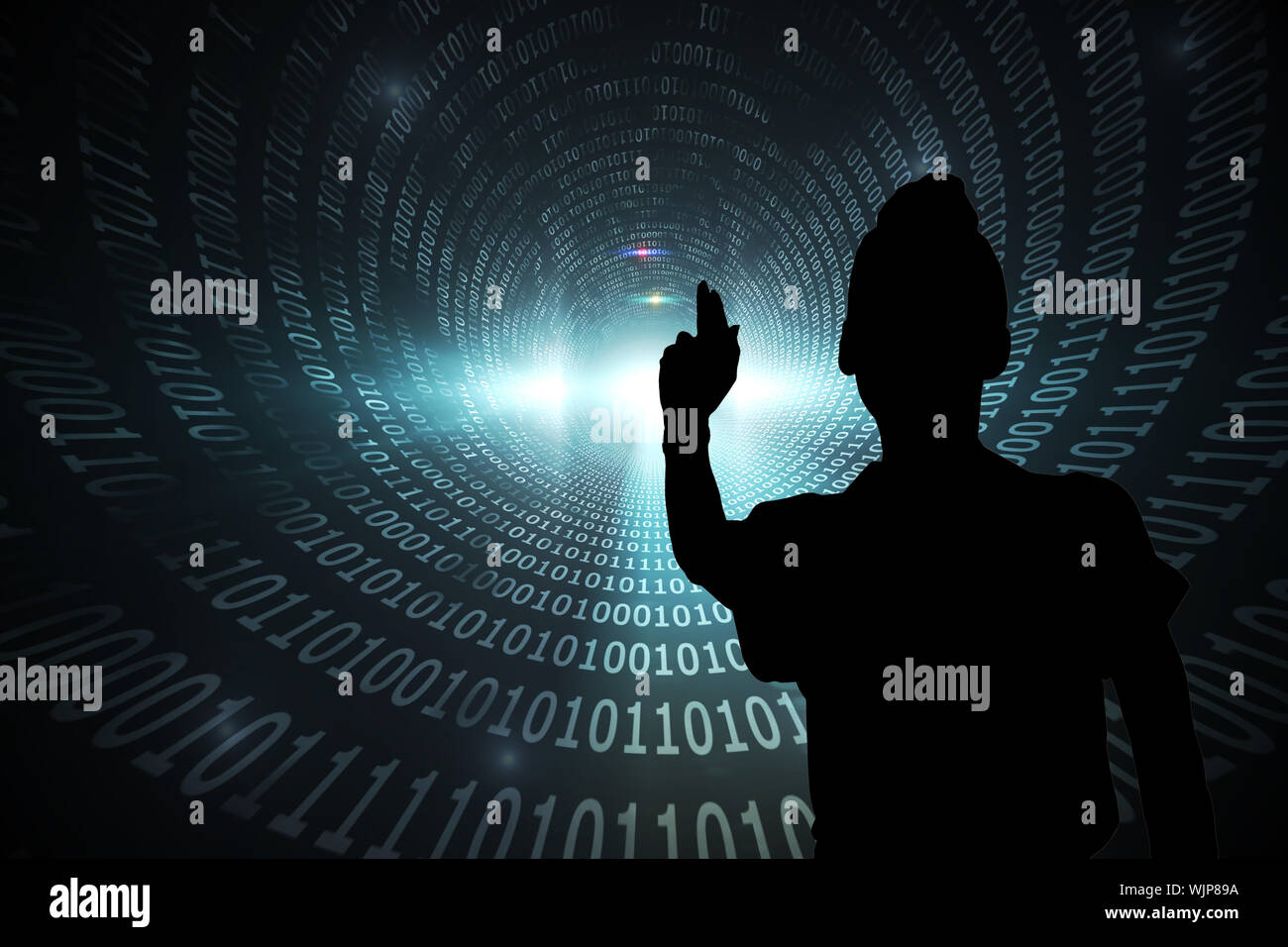 Composite image of spiral of shiny binary code Stock Photo