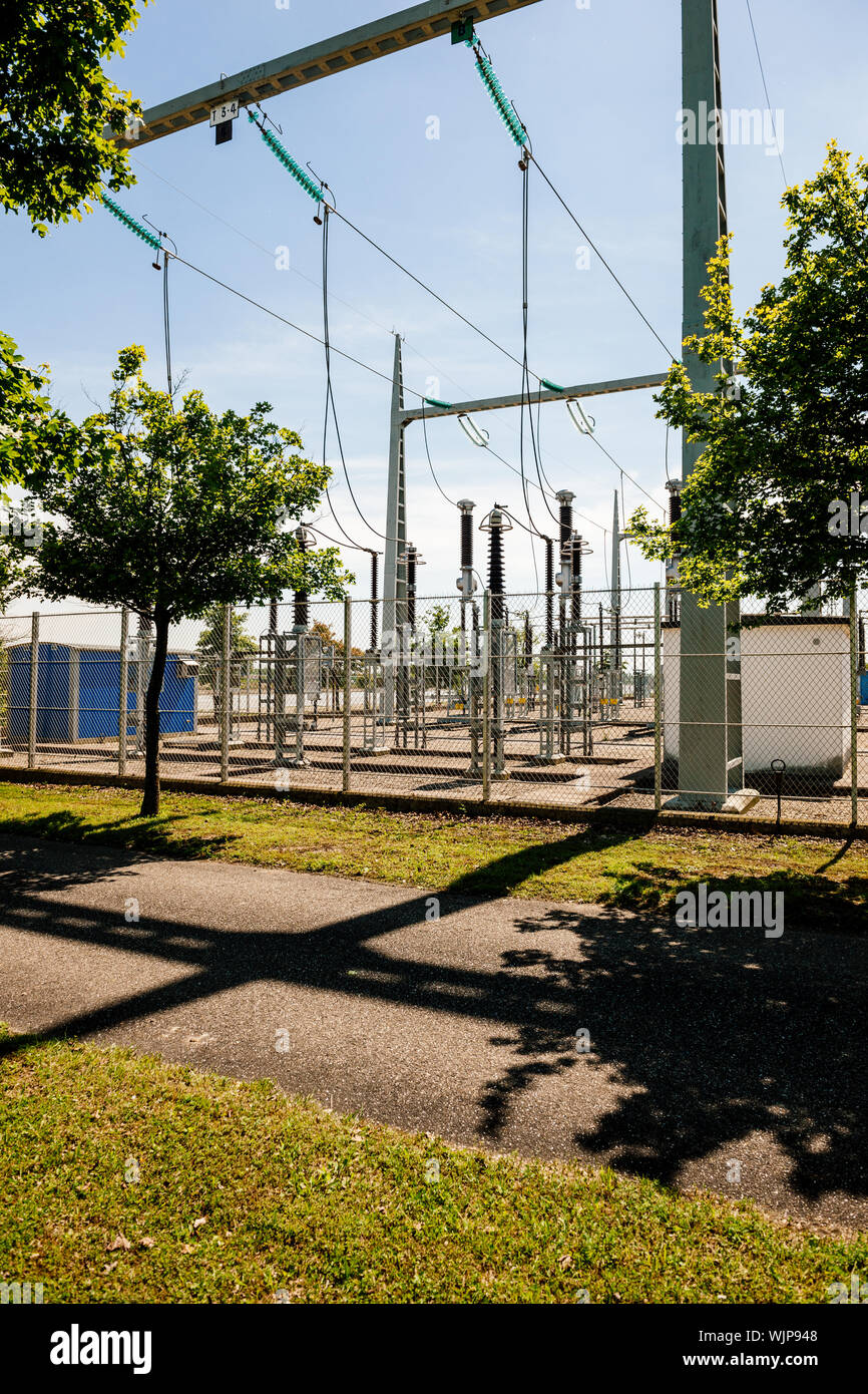 high voltage French power lines hydroelectric power plant at Centrale