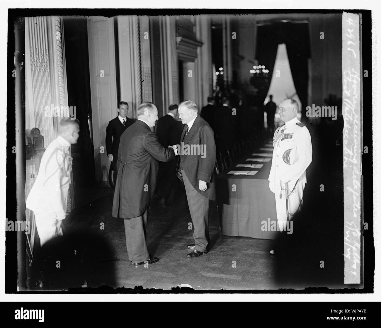 Hoover receiving delegates to Kellogg Pact ratification, 7/24/29 Stock Photo