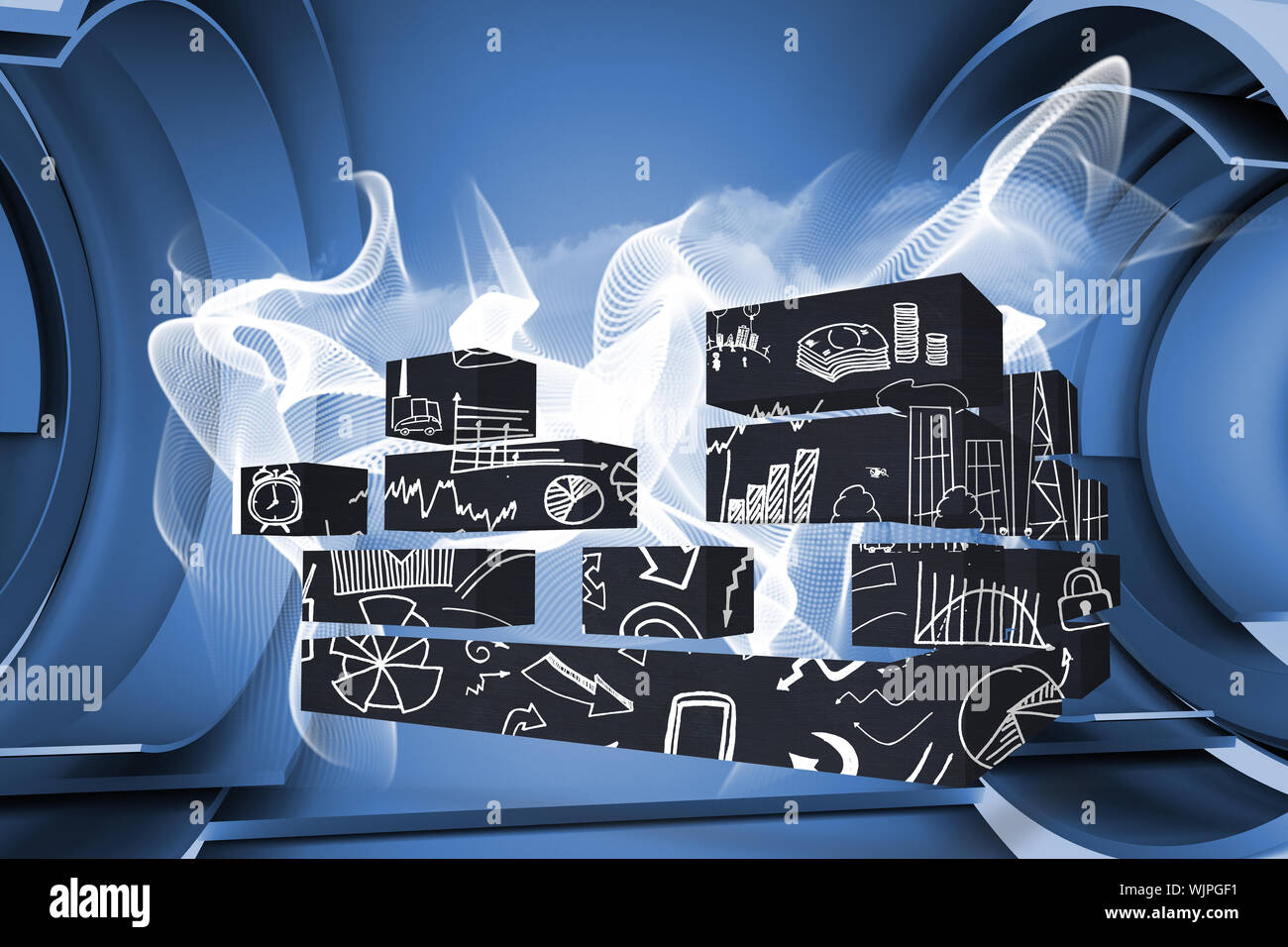 Brainstorm on abstract screen against abstract linear design in blue ...