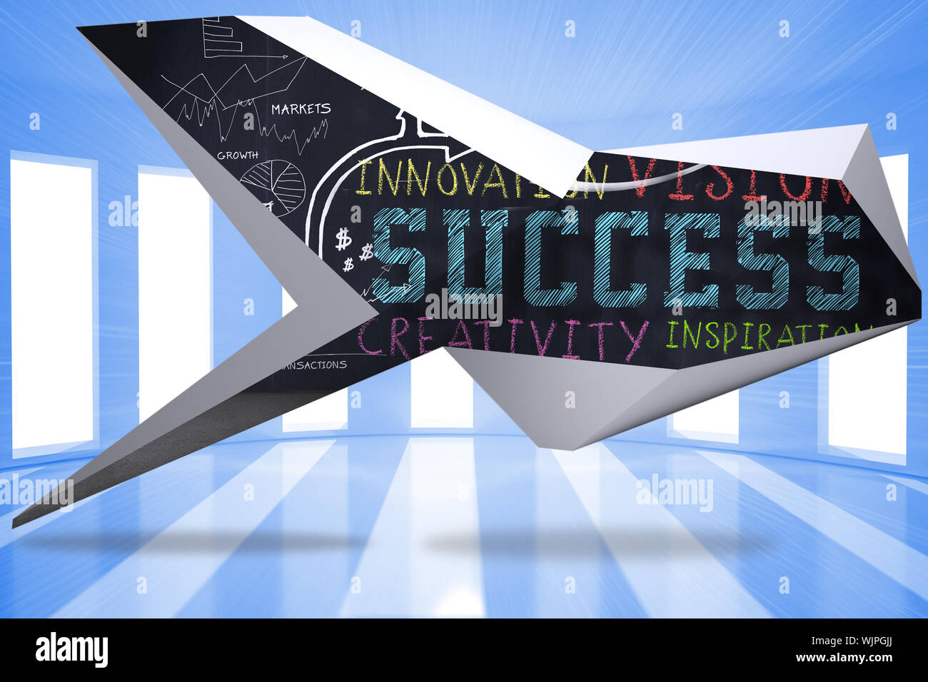 Success plan on abstract screen against bright blue room with windows ...