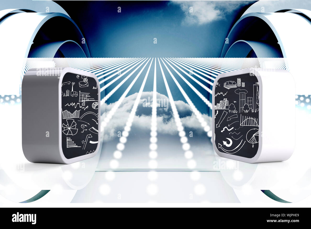 Brainstorm on abstract screen against white room with screen Stock ...
