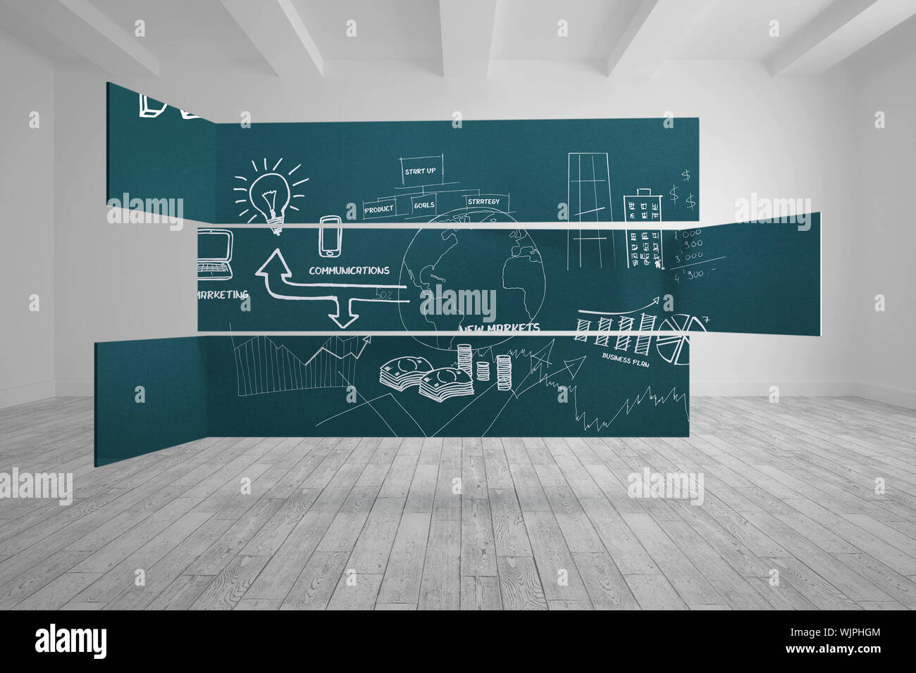Brainstorm on abstract screen against big room with white wall Stock ...
