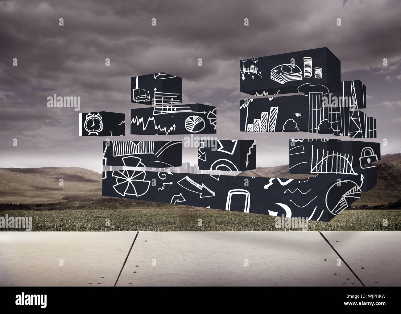 Profit doodle against city on the horizon Stock Photo - Alamy