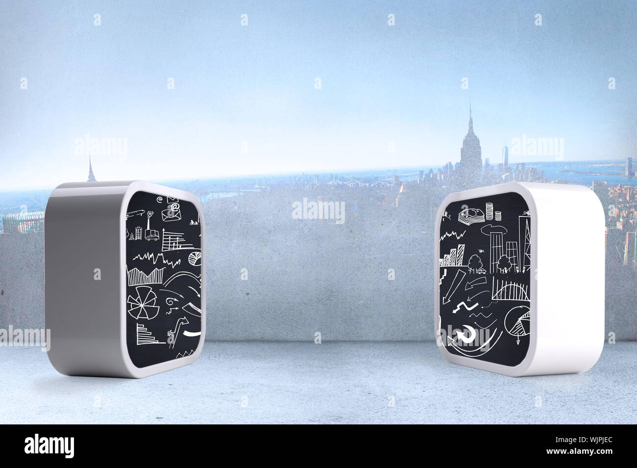 Brainstorm on abstract screen against city scene in a room Stock Photo ...