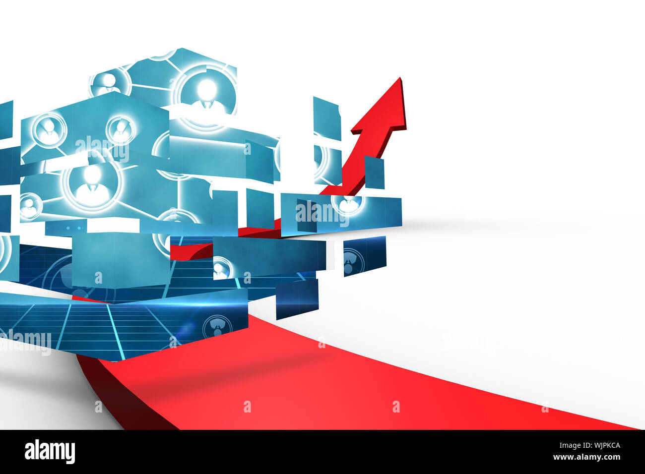 Online community on abstract screen against abstract yellow line design ...
